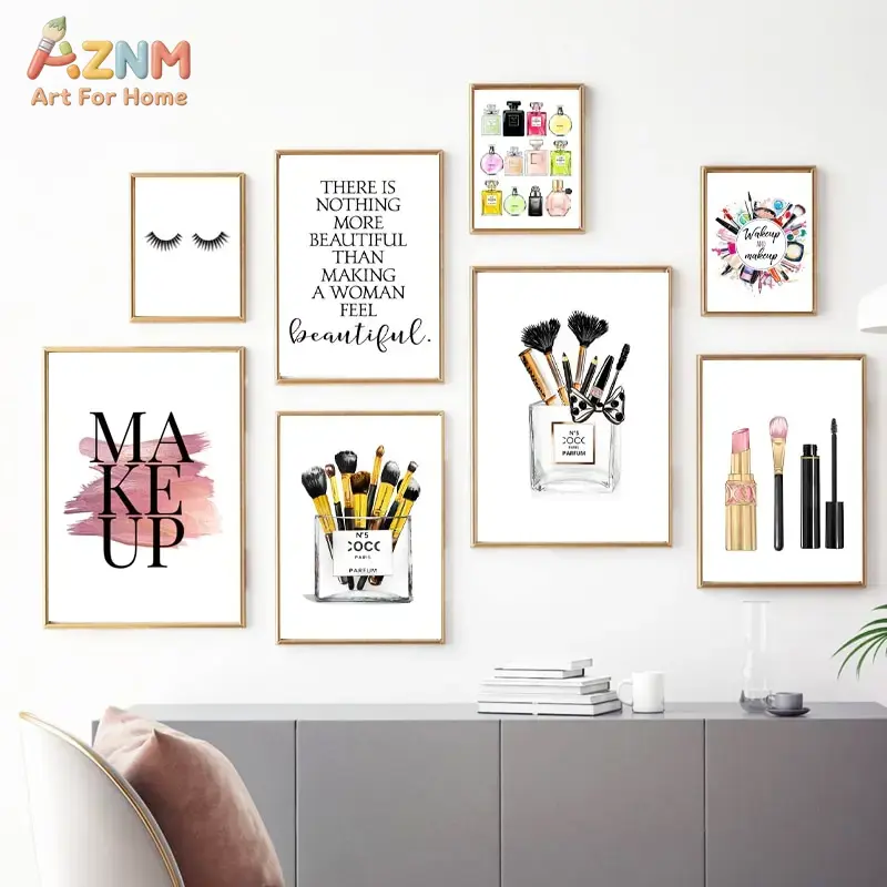 Beauty Of Makeup Quotes - AZNM 핑크 패션 메이크업 캔버스 벽