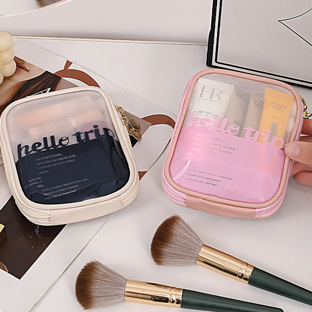 Beauty Bag Makeup - 투명 휴대용 화장품 파우치 립스틱 정리함