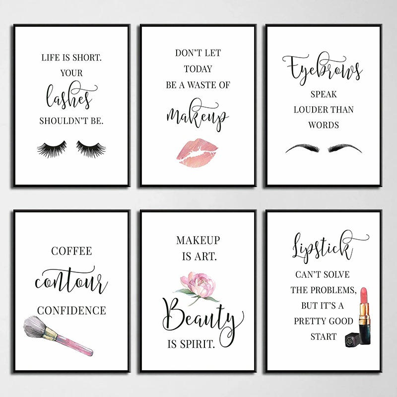 Beauty Of Makeup Quotes - 메이크업 명언 포스터 속눈썹 눈썹 립스틱