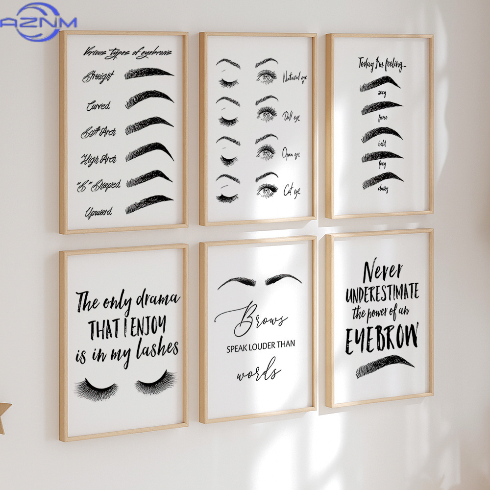 6종 눈썹 및 속눈썹 캔버스 벽 예술 프린트 세트, 뷰 - Beauty Of Makeup Quotes 리뷰 및 가격